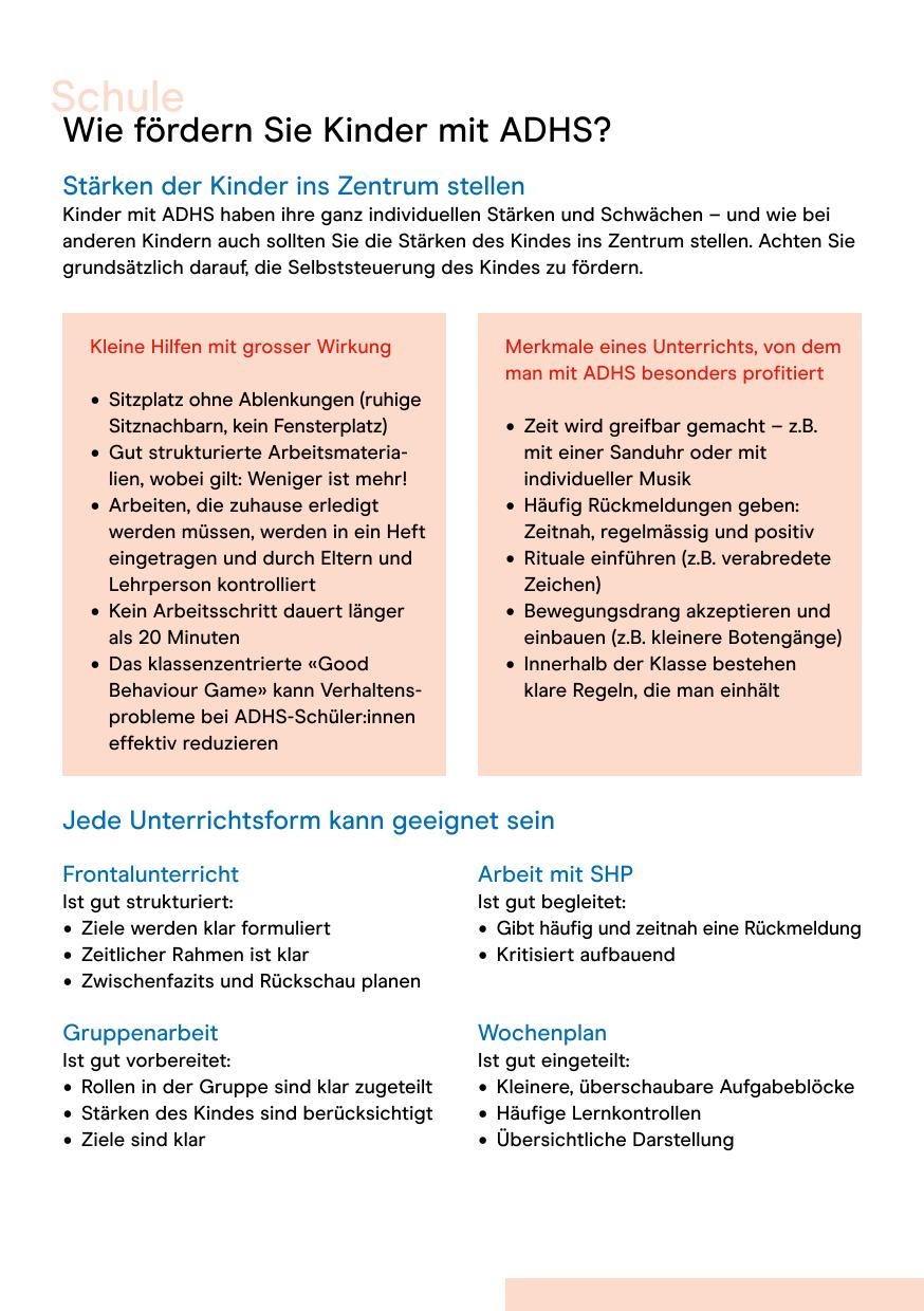 Merkblatt "ADHS in der Schule" für Lehrpersonen